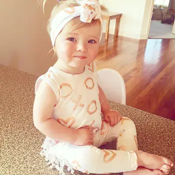 

Cute Baby Girl Letter Romper Fashion Kids Cotton Clothes Infant White Tassles Jumpsuit Kids Bow Outfit
