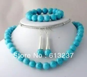 

hot free Shipping new Fashion Style diy 10mm Blue calaite Bead Necklace Bracelet Earring 1 Set MY5344