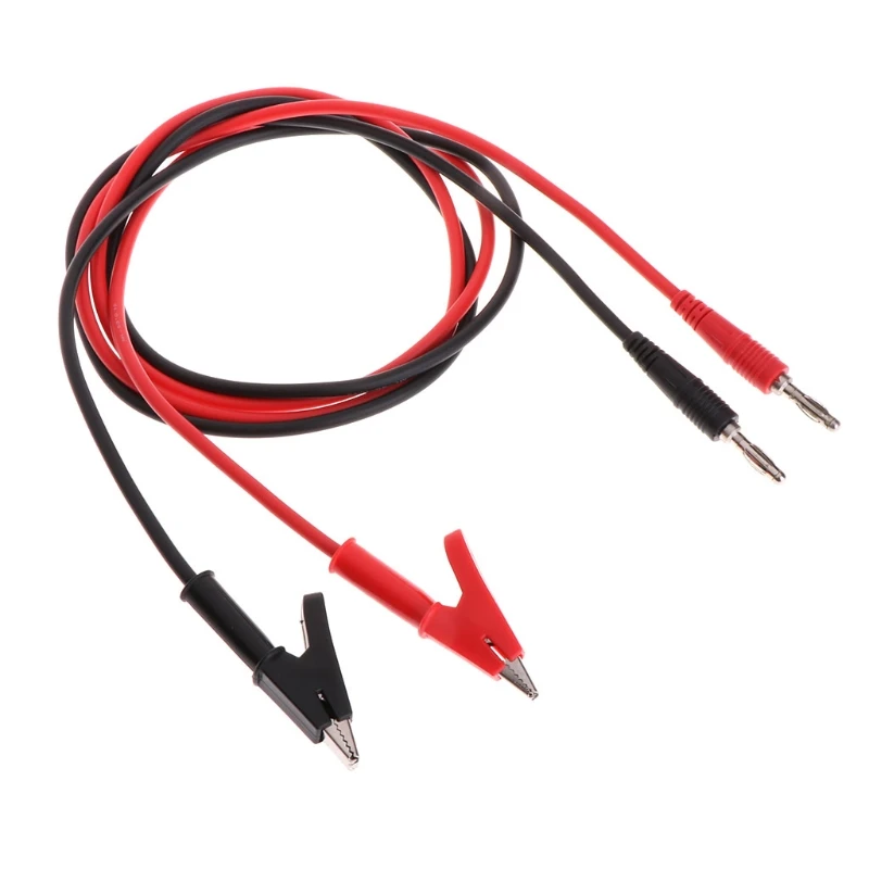 1PCS 1METER Double-Ended RED and Black Clips to 4MM Banana Plug Probe Cable Test Leads Crocodile Clips Jumper Wire 