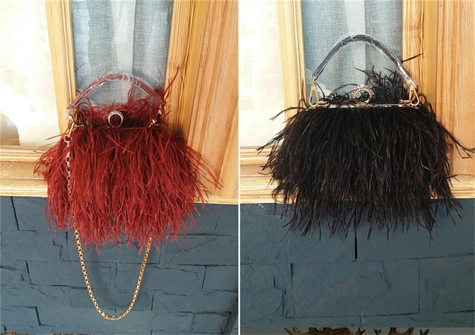 Дизайнерский клатч из сатина и меха страуса, женский клатч известного бренда, кольца на костяшки, вечерняя сумочка, сумочка на цепочке, сумки XA567B