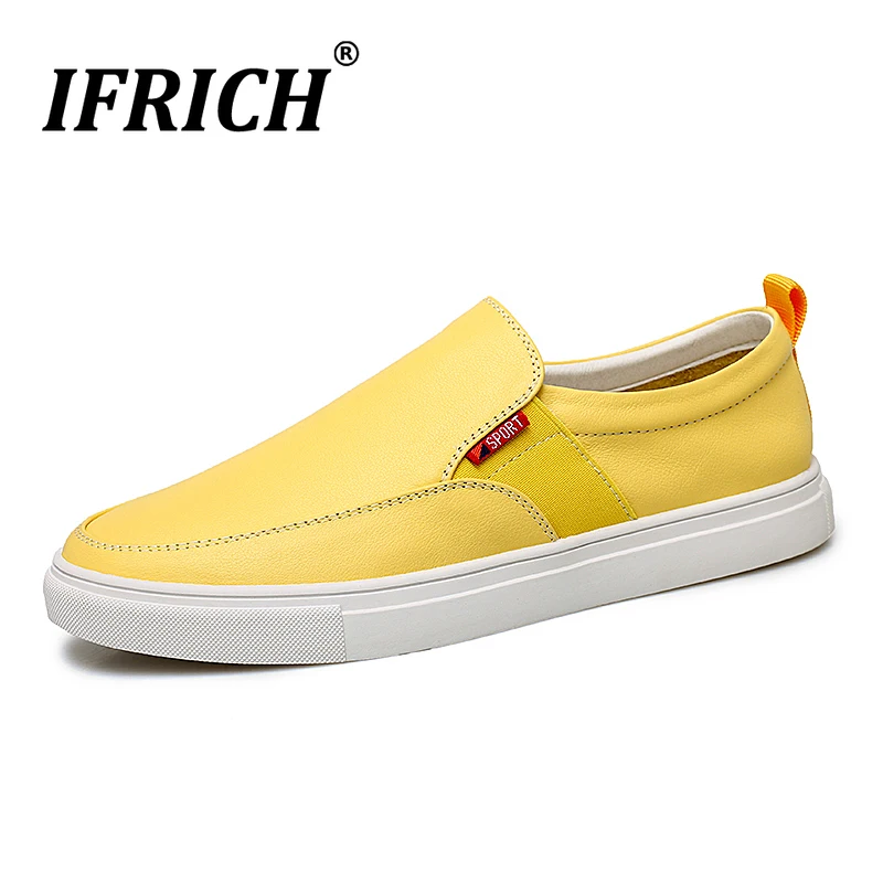 

New Cool Young Casual Men Shoes Popular Casual Brand Shoes For Men Yellow White Spring Autumn Pu Leather Shoes Wearable Sneakers