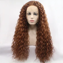 Marquesha волна воды синтетический парик фронта шнурка Свободные Вьющиеся термостойкие волокна парик коричневый цвет с Детские волосы для женщин