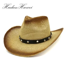 Коричневый Краска в баллоне-распылителе в ковбойском стиле Бумажные Соломенные шляпы летняя уличная Для мужчин Для женщин пляж большой с полями, солнце козырек Кепка панама джаз шляпа для отдыха
