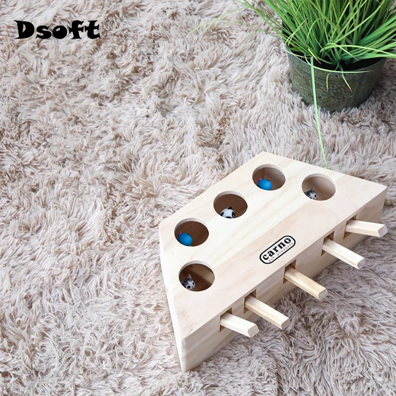 

Pet Cat Toys Solid Wood Cat Hunting Toy Pet Products Pet Indoor Interactive Cats Play educational toys 3/5-holed Mouse cat toys