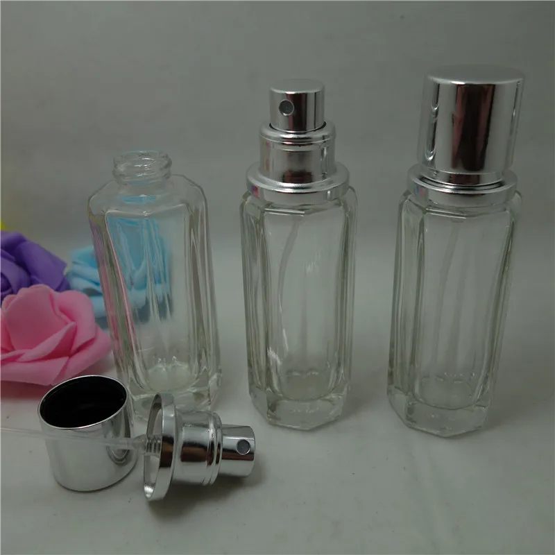 

1pcs25ML Mini Polygon GlassPerfume Bottle Can BeFilled With Cosmetic Case Plastic Cap With Anodized Aluminum Nozzle