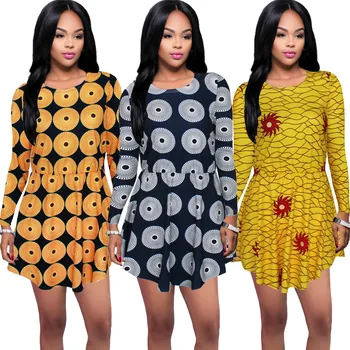 

Africa Bazin Riche Dresses 2019 Winter Hot Models Simple Fashion Stitching Irregular Long Sleeved Dress New Women - Clothing