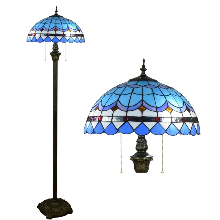 16inch Tiffany blue Mediterranean Stained Glass floor lamp E27 110 240V
