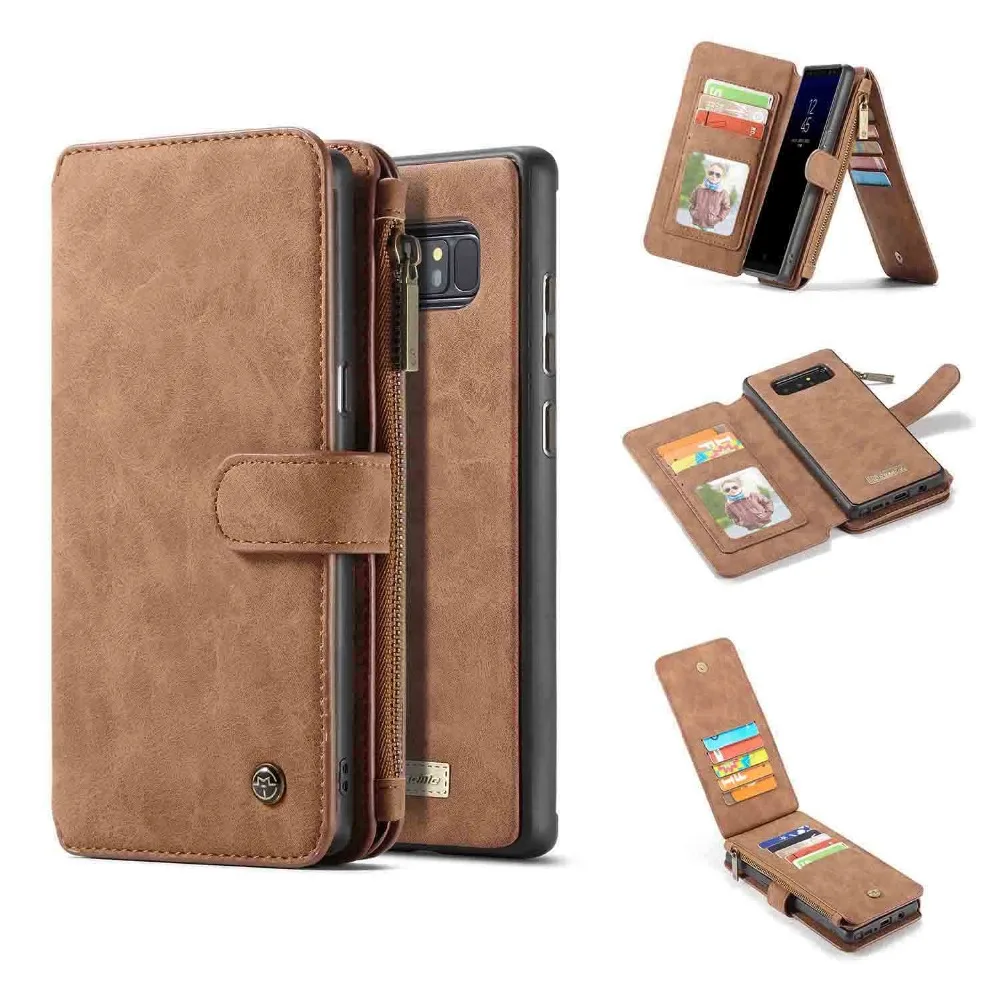 For Funda Samsung Galaxy Note 8 Case Flip Zipper Genuine Cowhide ...