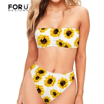 

FORUDESGINS Swimsuit Female Sunflower Leaf Pattern Women's Swimming Suit Large Size XXL Brazilian Bikini Sexy Bathing Suit Girls