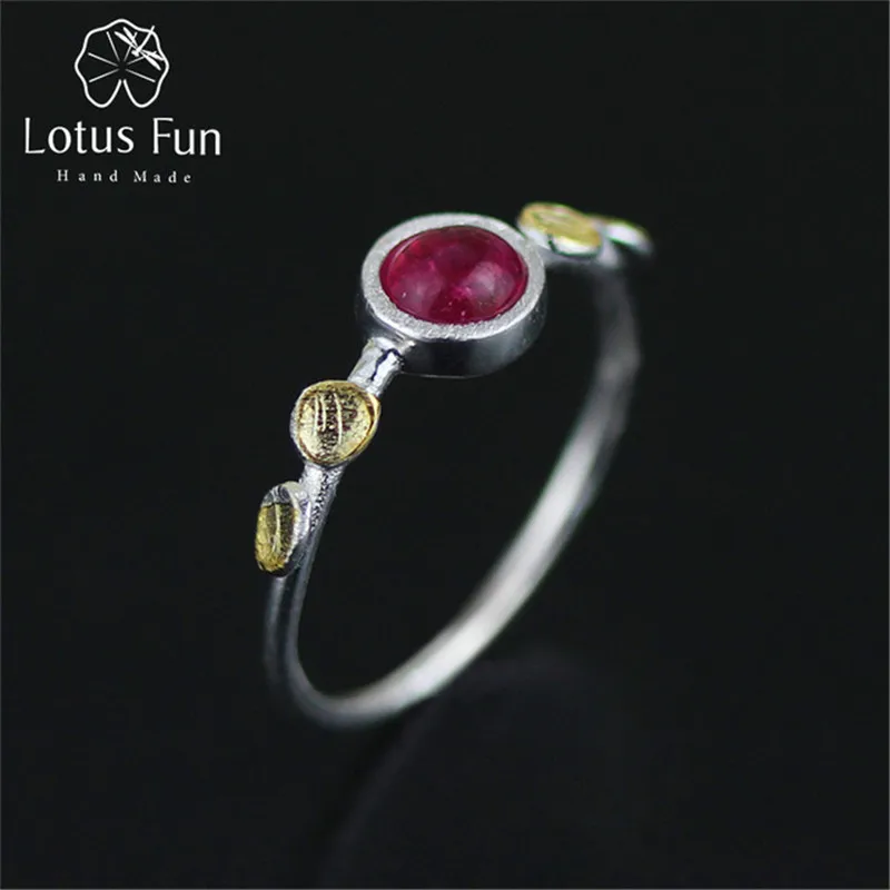 

Lotus Fun Real 925 Sterling Silver Natural Tourmaline Handmade Creative Designer Fine Jewelry Delicate Thin Female Rings Bijoux