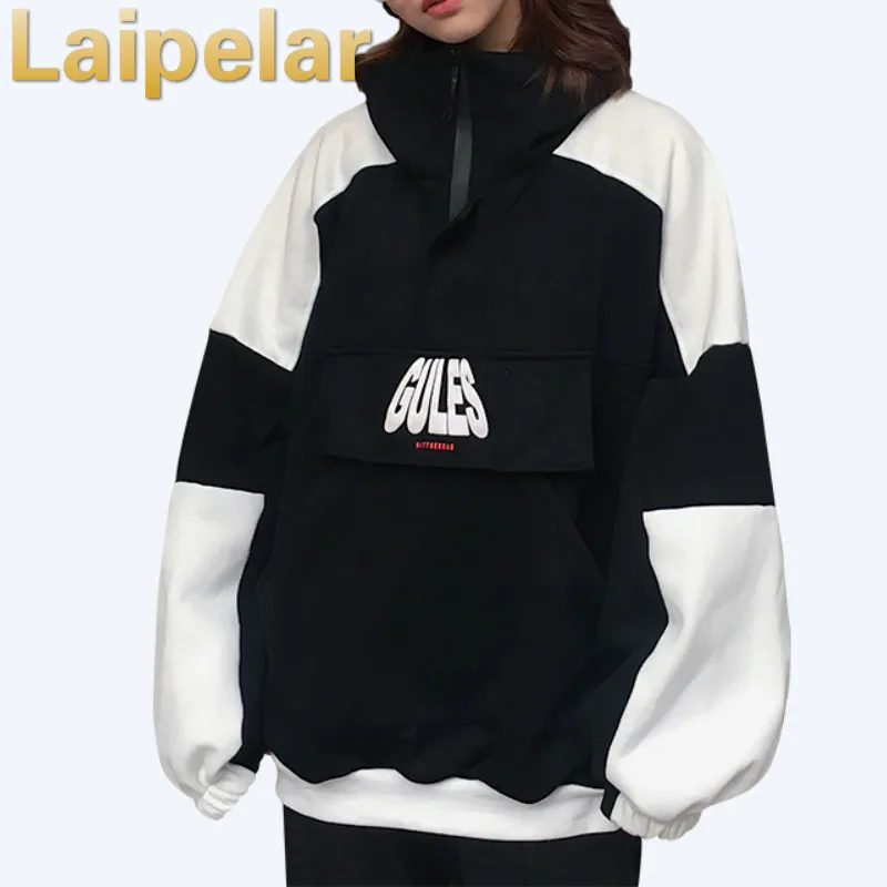  Laipelar 2018 Oversized Sweatshirt Tops Women Fashion Loose Pop Black Hoodies Women Pullover Female