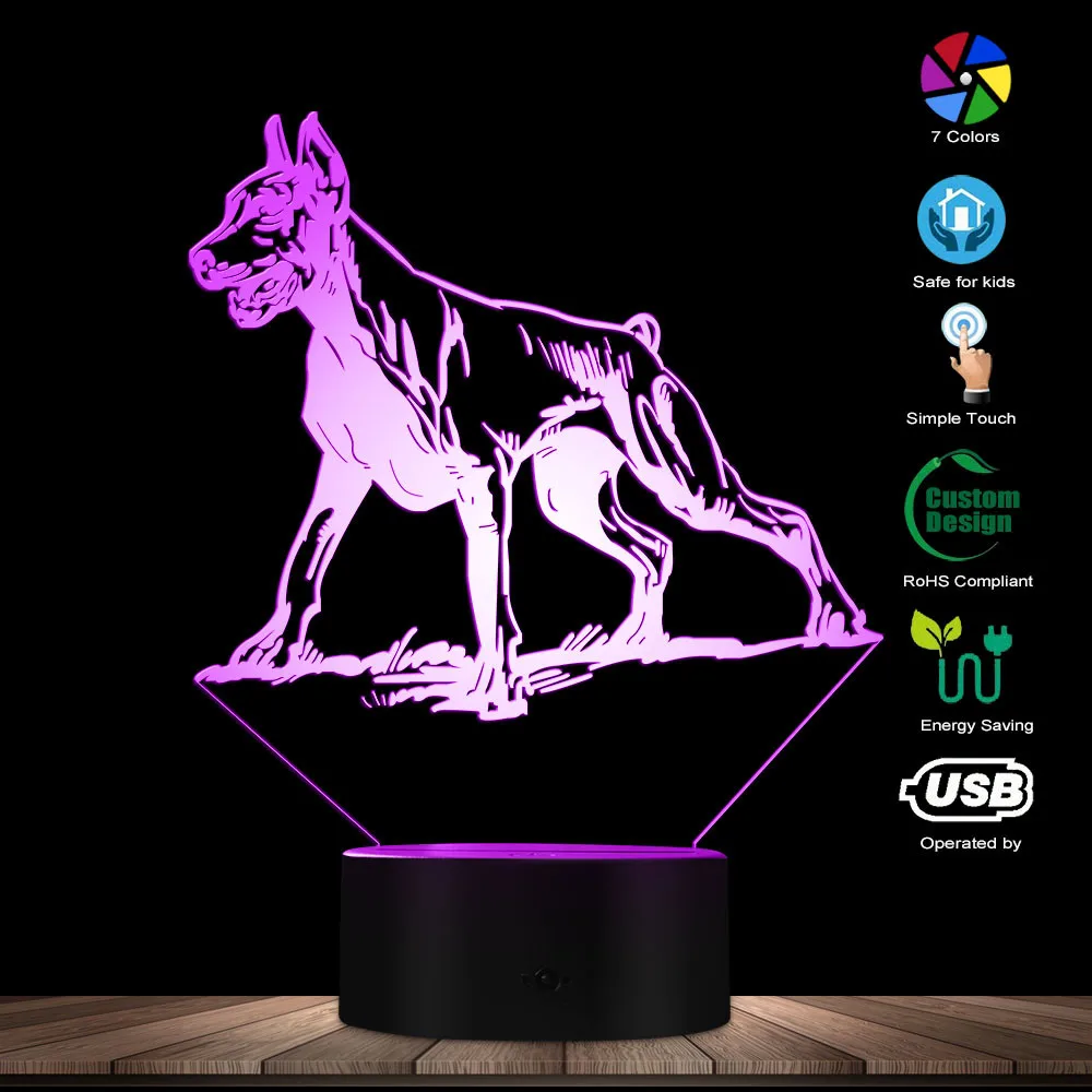 Doberman Pinscher 3D оптический иллюзионный светильник для детской комнаты, Ночной светильник на заказ, креативный собачий художественный красочный домашний магазин, настольная лампа, подарок