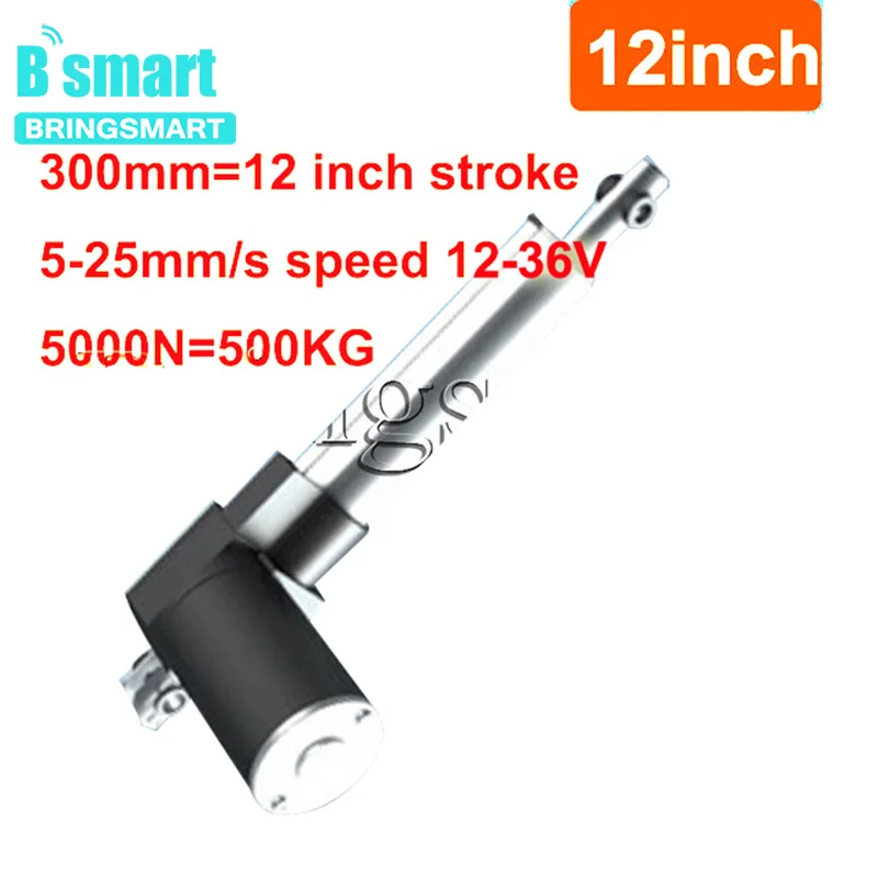 

12 Inch Linear Actuator 300mm Stroke Tubular Motor 12V DC 5-30mm/s 5000N Load Heavy Duty Electric Motor 36V Customized Speed 24V