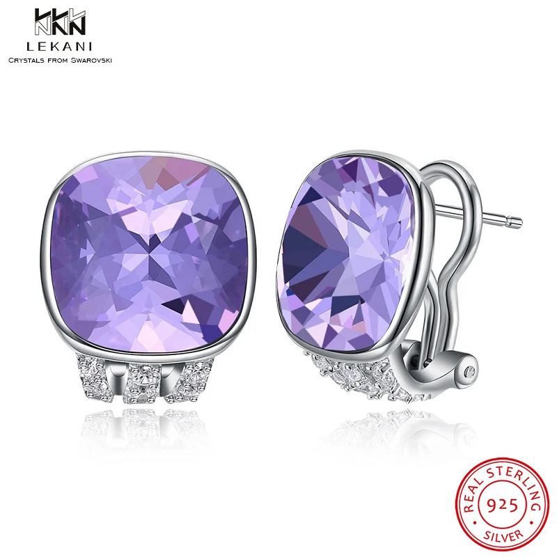 

LEKANI Crystals From Swarovski Stud Earrings 925 Multicolor Crystal High-end Sterling Silver Stud Earrings Geometric Fine Jewelr
