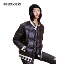 Женский Зимний полосатый теплый 80% белый пуховик на утином пуху женская модная повседневная короткая тонкая легкая бейсбольная форма JQ285