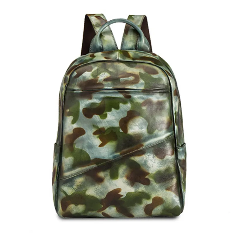 

Tactical camouflage Genuine Leather Laptop Backpack Male Backpack Travel Woman Male Fashion Backpacks Cowhide Schoolbag For Men