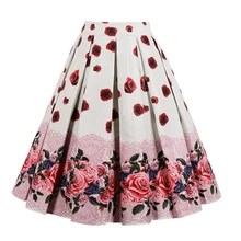 Женские цветочные плиссированные юбки с завышенной талией, летние, красные, розовые, винтажные Юбки миди, большие размеры 4XL, юбки