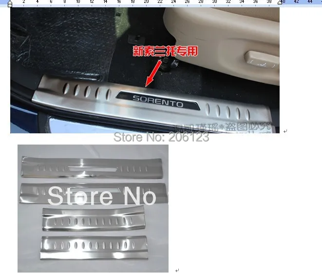 

High Quality! New 13 for Kia Sorento 2013 Stainless Steel Inner Door Sill Scuff Plate Threshold Tread Plate Cover Trim