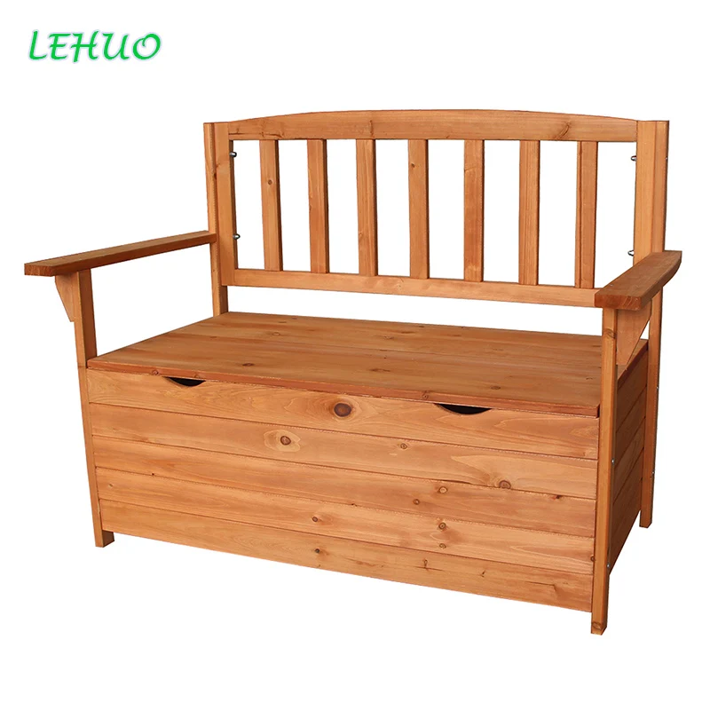 Fir Wood Bench Courtyard Armchair With Storage Box Outdoor Garden