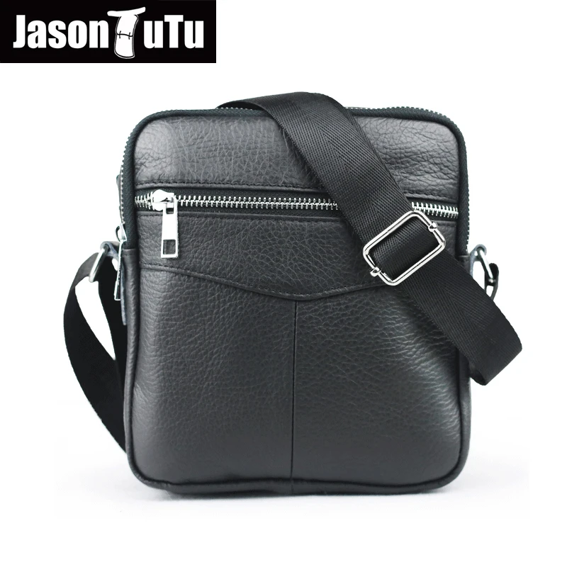 

JASON TUTU 100% genuine leather man bag shoulder bags black Soft leather small messenger bag sacoche homme HN05