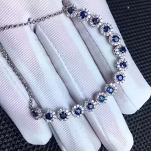 Натуральный голубой Сапфировый Браслет натуральный драгоценный камень круглый браслет «Подсолнух» 925 серебряный браслет элегантные свадебные ювелирные изделия для девочек