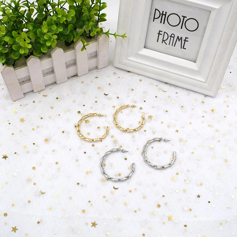 

WTLTC Metal Open Bamboo Hoops Earrings for Women Custom C Shaped Earrings Statement Geometric Large Small Earrings Hoops Boho