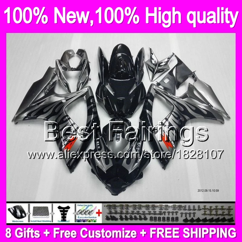 

Fairing For SUZUKI GSXR600 06 07 Black flames GSXR750 06-07 3B86 GSX R600 K6 R750 Black silvery GSXR 600 750 2006 2007 +Decal