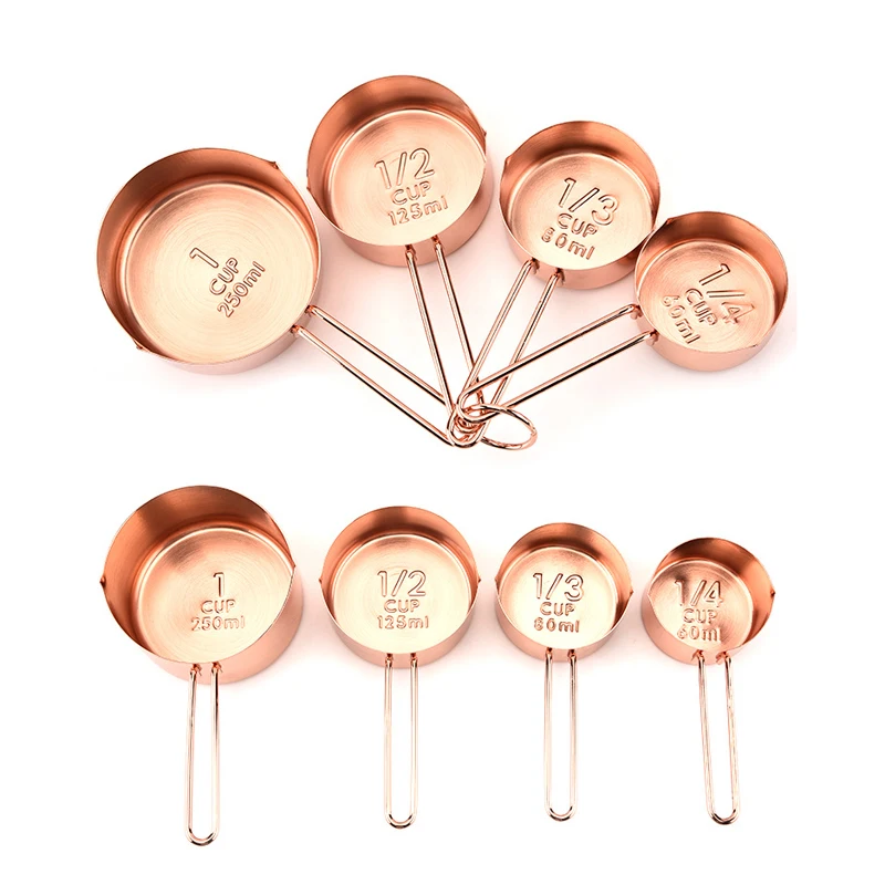 4Pcs/SET  Luxury Stainless Steel Measuring Cups Copper Plated Kitchen Measuring Tools