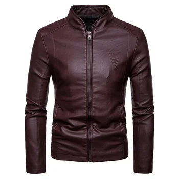 

Leather jacket men's autumn new slim body collar locomotive handsome PU jacket / high quality leather jacket 2019 new coat