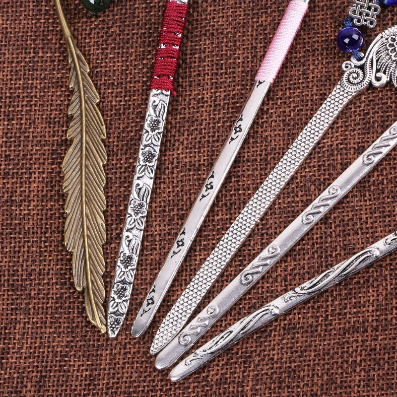 Chinese Style Vintage Antique Metal Bookmark Handmade Weave Long Tassel Beads Traditional Book Mark School Office Supplies