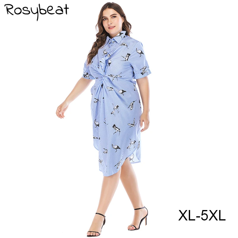Plus Size One Piece Dress Designs Women Concise Short Sleeve Stand Collar Wild Goose Pattern Shirtdress Of The Big Size Clothes Dresses Aliexpress