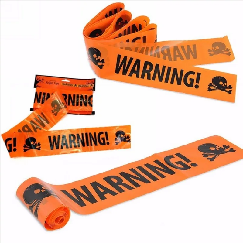 

Haunted House Prop Caution Tape Black and Orange Skull and Crossbones Halloween Streamers Warning Tapes for Halloween Supplies