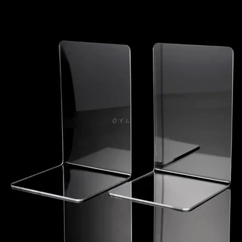 2Pcs Clear Acrylic Bookends L-shaped Desk Organizer Desktop Book Holder School Stationery Office Accessories 1