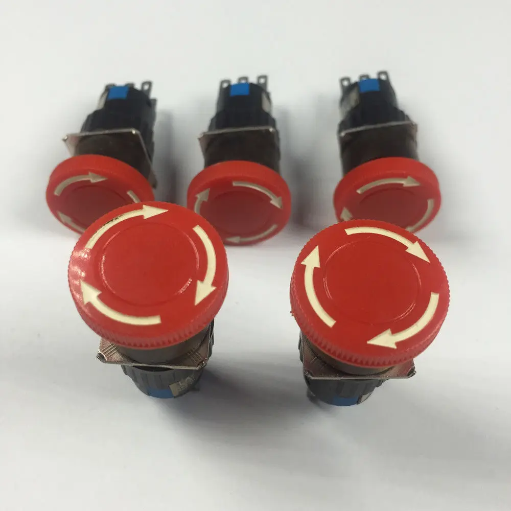 5pcs Red Round Type 6 Pins Sudden Stop Pushbutton Rotate Switch LA16-22ZS | Инструменты