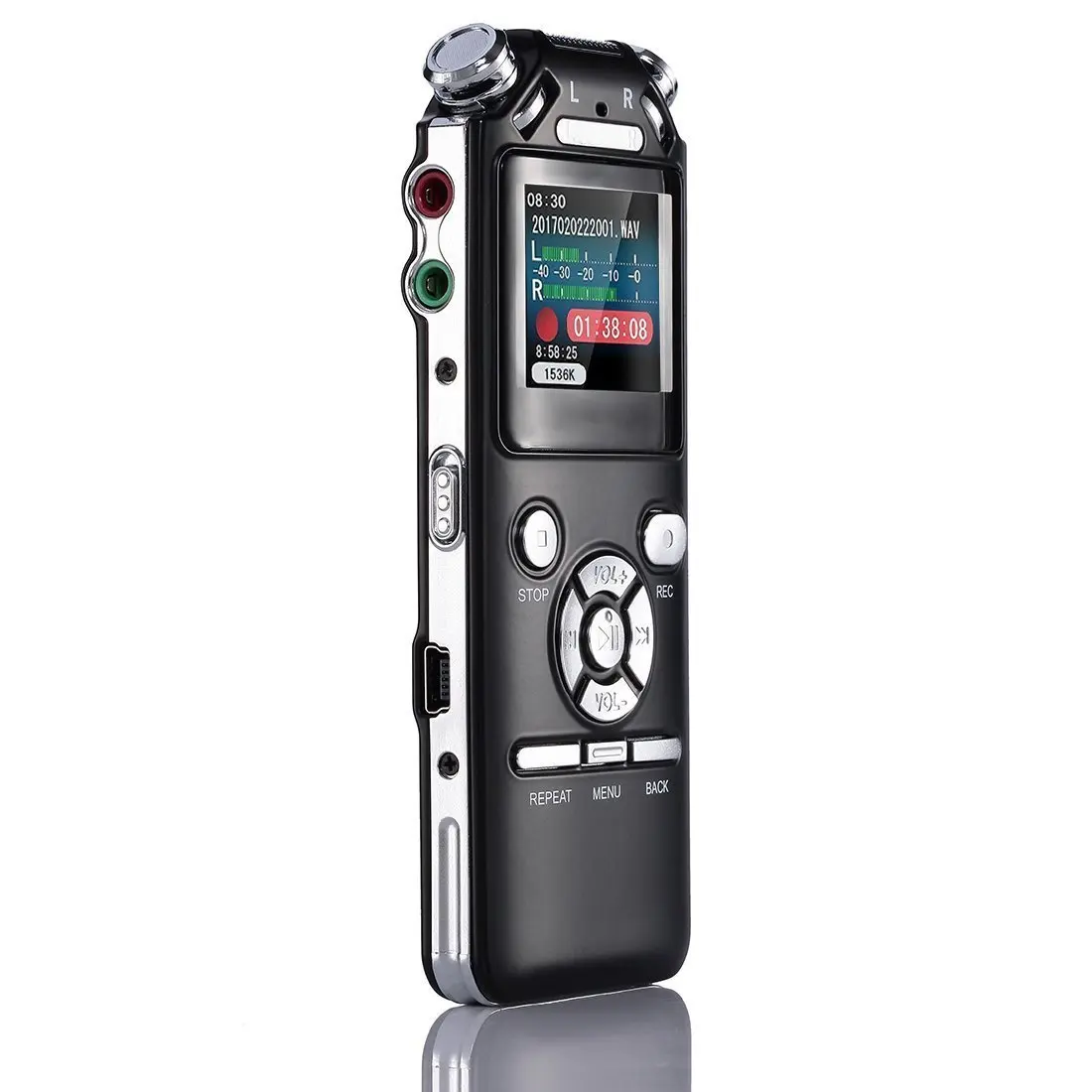 

Digital Voice RecorderUSB Rechargeable Audio Sound Recorder Double Microphones Intelligent Noise Reduction 8GB Memory MP3 Black