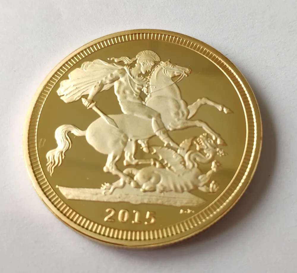 Британская монета соверен, 1 сувенирная монета. 999 Bullion Золотая круглая монета, позолоченные монеты 1 унций. 40*3 мм, 2 шт