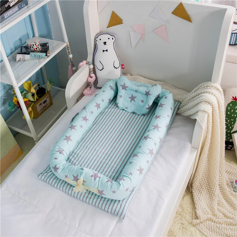 Детская кроватка, дорожное гнездо/кроватка, портативная моющаяся детская кровать и подушка для детей, детская хлопковая колыбель с Бампером для новорожденных - Цвет: BB6