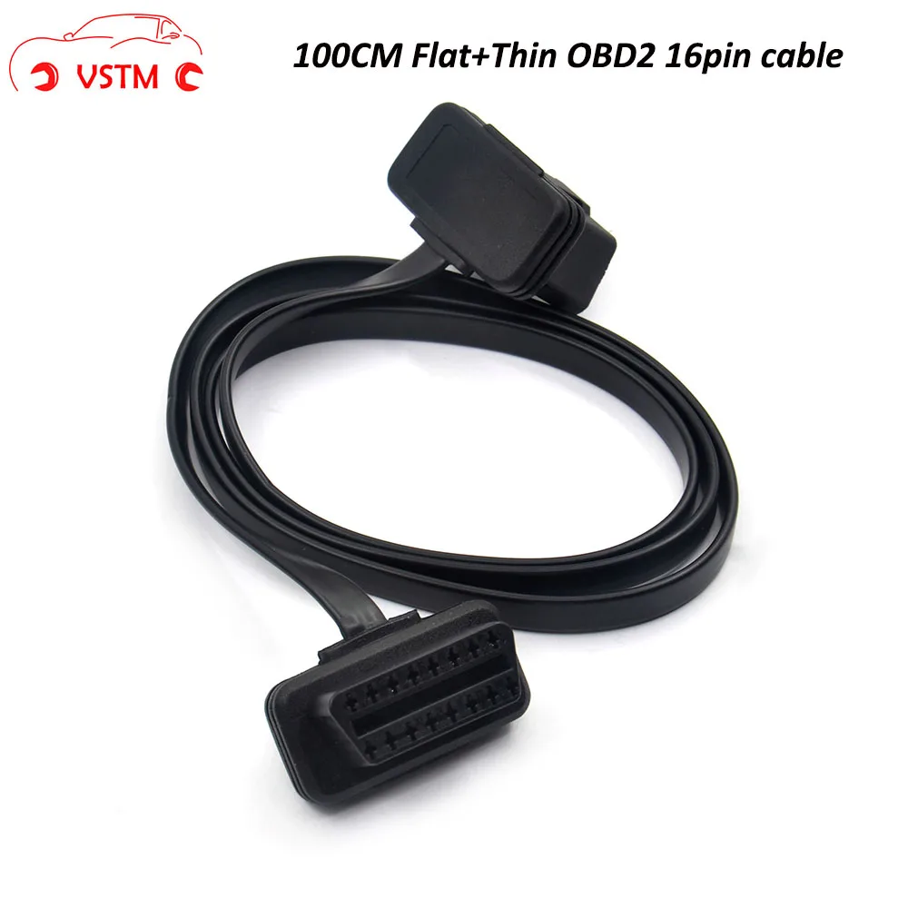 

VSTM Flat+OBDII OBD 2 OBD2 16 Pin 100CM / 60CMELM327 Male To Dual Female Y Splitter Elbow Extension Connector Cable