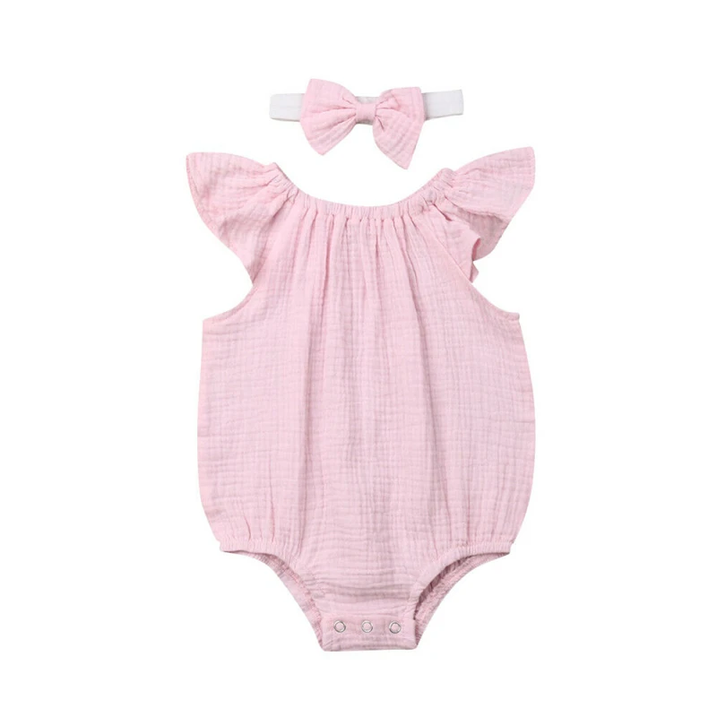 Новорожденных боди для малышей Одежда для маленьких девочек комбинезон без рукавов боди наряды Одежда для новорожденных повязка на голову, пляжный костюм боди - Цвет: As photo shows