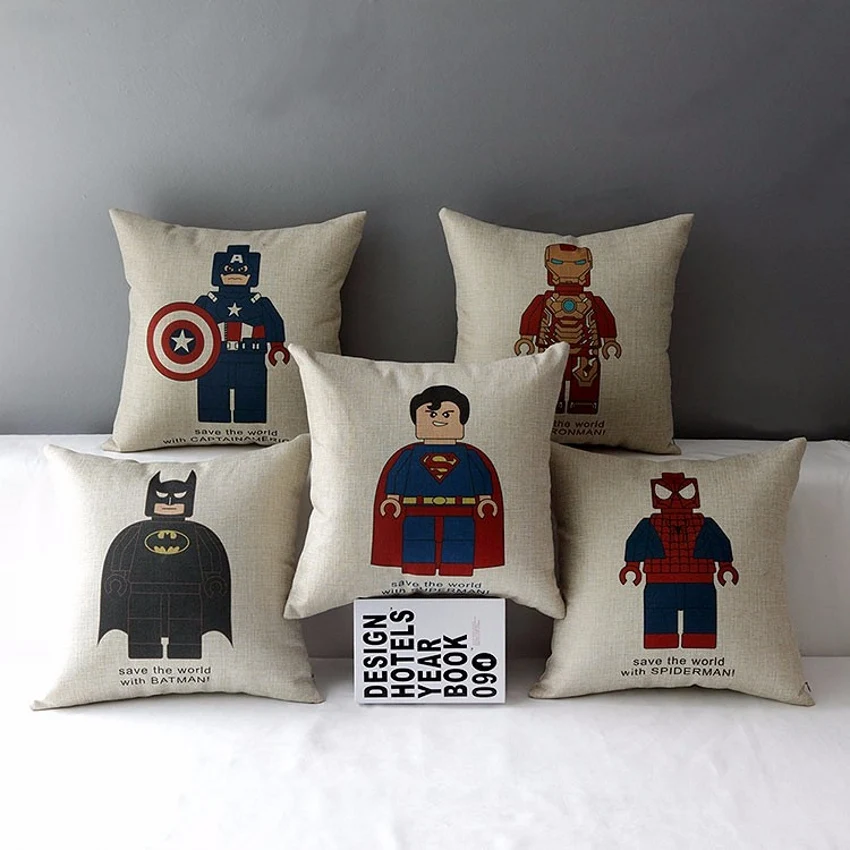 18-Steel-Superman-Spiderman-Batman-Robot-Ironman-Decorative-Throw-Pillows-Cotton-Linen-Chair-Seat-Cushion-Cover