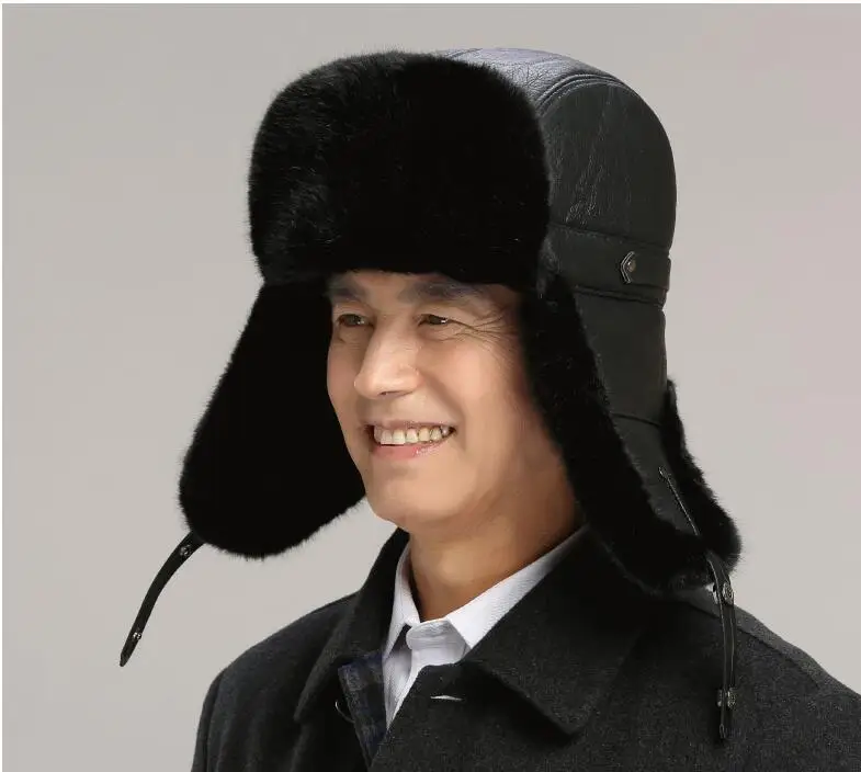 Шапка-бомбер для пожилых мужчин, мужская зимняя утолщенная кепка для защиты ушей, для взрослых среднего возраста, для улицы, Повседневная теплая шапка из искусственной кожи H7137