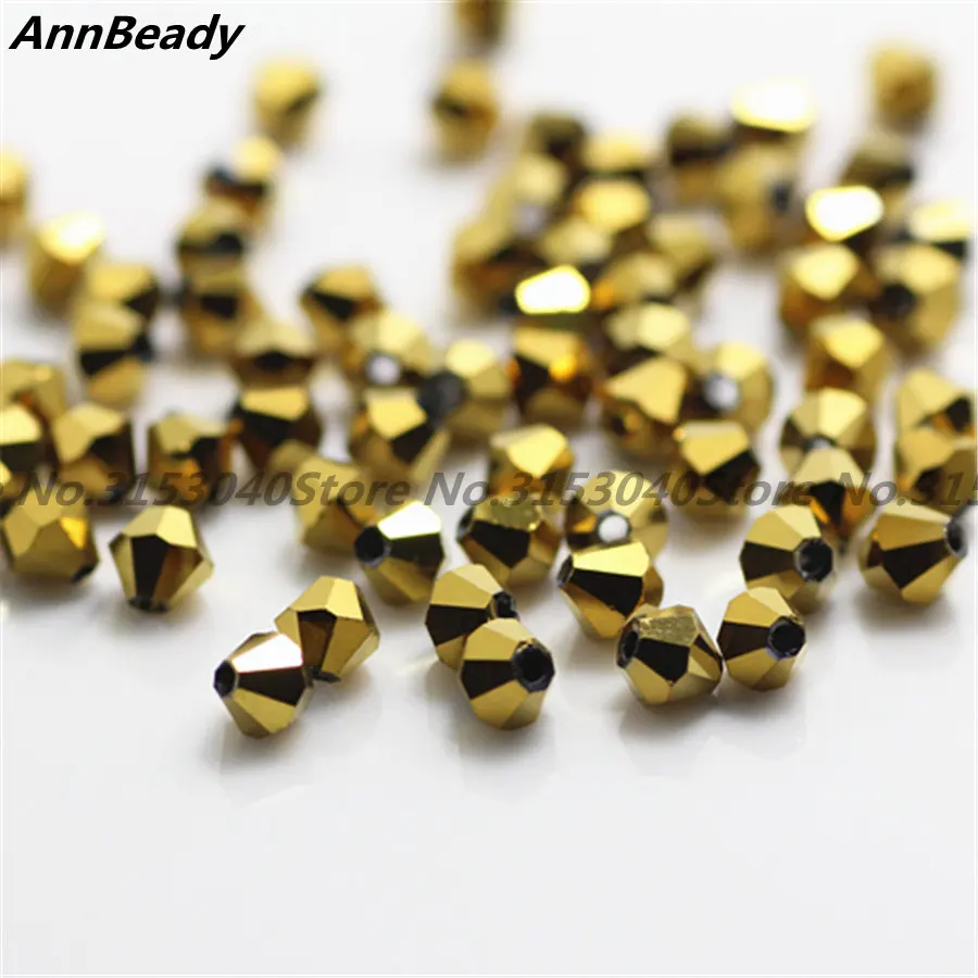 Plated golden AnnBeady 100 шт Белый ab Цвет 4 мм двухконусные хрустальные бусины стеклянные бусины Свободные разделительные бусины Сделай Сам ювелирные изделия Австрийские хрустальные бусины - Цвет: Plated golden