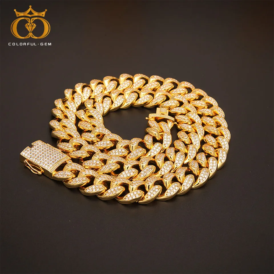 

Copper With AAA Iced Out Cubic Zircon Necklace 20mm Heavy Miami Cuban Link Chain Hiphop Gold Color Fashion Jewelry For Men