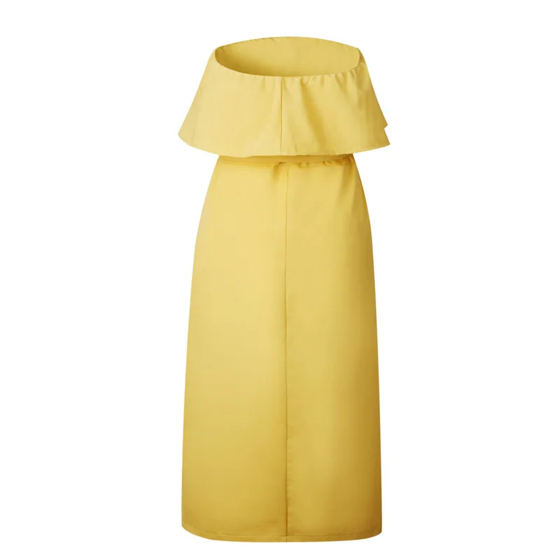 Qunndy Boho Style Off Shoulder Off Ruffles Dresses Women Beach Summer Sashes Button Dress Vestido Bandage Female Party Dress (6)