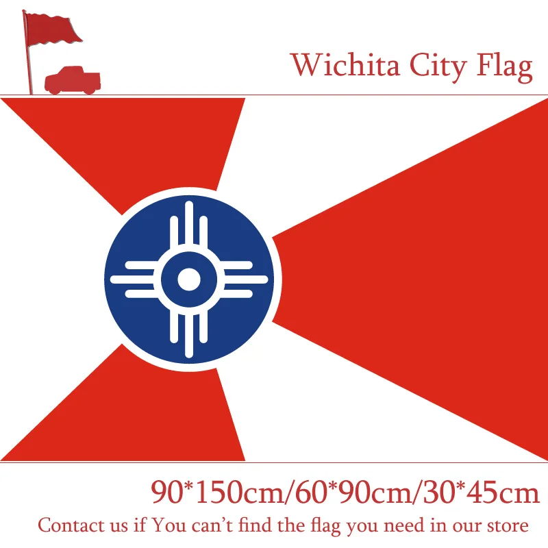 

Free shipping Custom 100d Polyester 3x5ft Flying Flags 90*150cm 60*90cm Flag 30*45cm Car Flag Wichita City Flag Of Kansas State