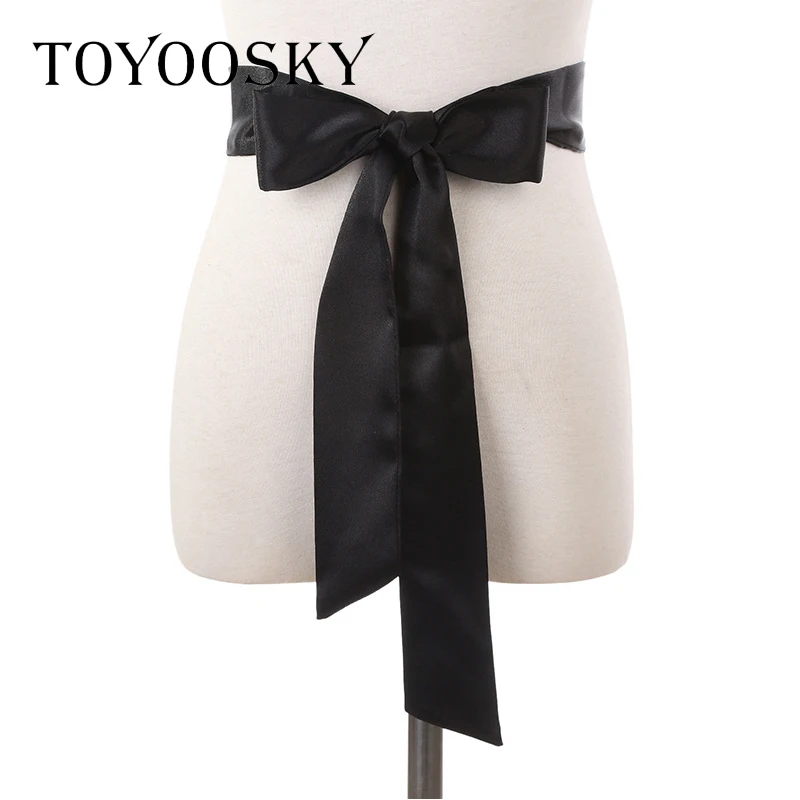 

TOYOOSKY 2018 New Arrival Korean Narrow Silk Cotton Belt Lady Solid Bow Thin Belt Long Belt for Women Parties Elegant 180CM