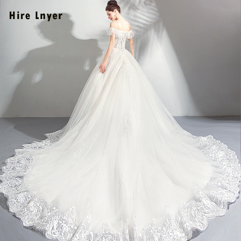 Vestido De Noiva Princesa индивидуальный заказ лодочка шеи короткий рукав кружево бисером жемчуг вечернее платье с блестками свадебное платье плюс