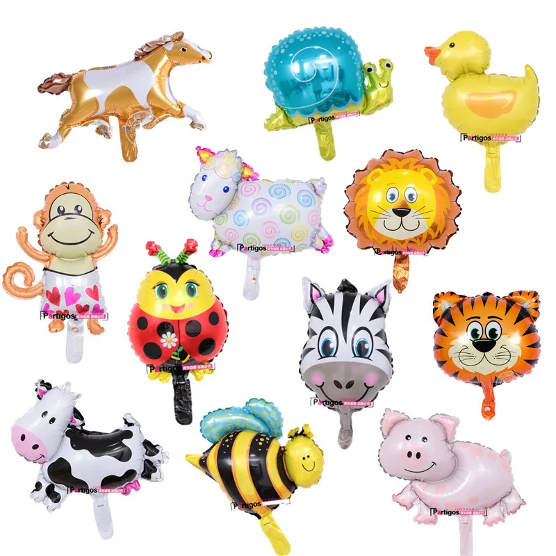 

50pcs mini animal balloons birthday party decoration Lion & monkey & zebra & cow head Safari zoo foil balloons Classic toys
