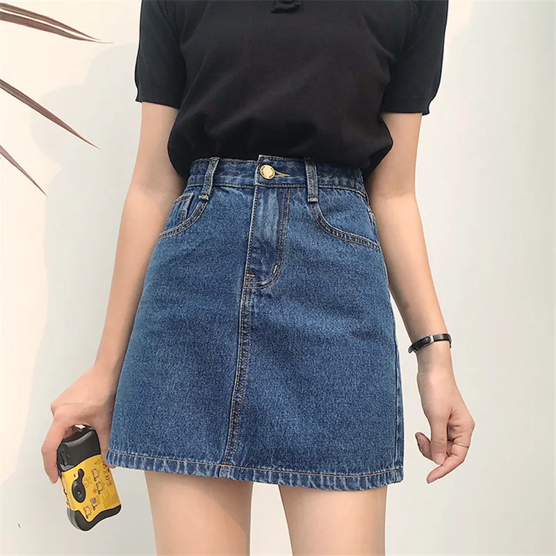 

S-5XL Plus Size 2019 Summer Denim Skirt Women Vintage High Waist Tutu Jean Skirt Slim Pocket Elegant Black Mini Skirts