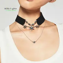 2017 za mujeres de moda multicapa choker collar completa estrella de mar de cristal colgante plateado plata antigua de moda boho collar nuevo caliente